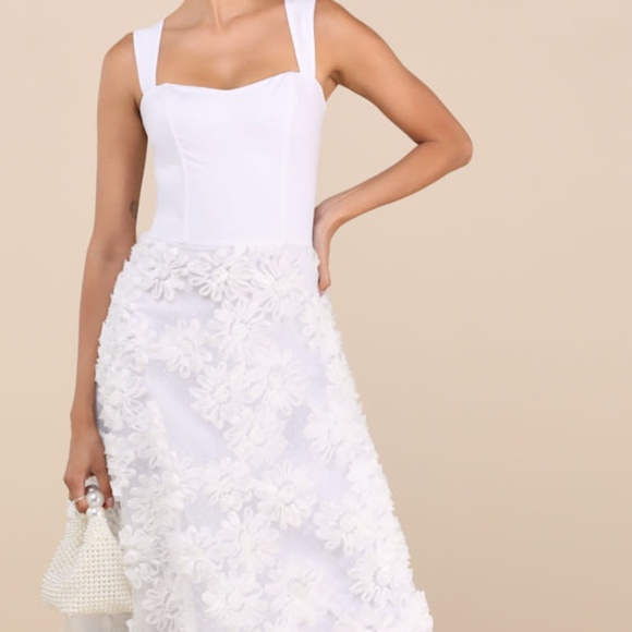 Lulus Benedita White Floral Applique Midi Dress - Size L - Picture 1 of 1